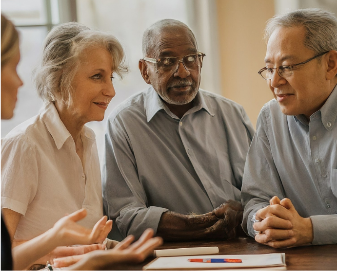 Seniors sitting on a table